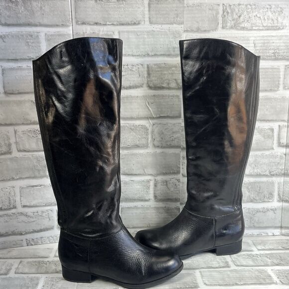 Me Too Boots Astor 16 Women's 6 Knee High Tall Riding Black Leather Zipper Boots - Picture 1 of 16